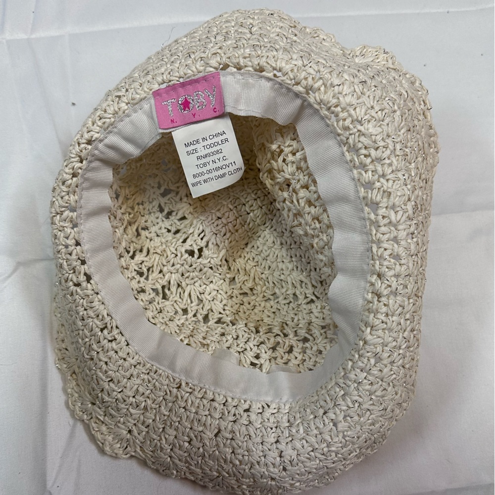 NEW Cream Crochet Hat With Flower | Silk Ribbon Size O/S Fits Most NWOT - Picture 6 of 7